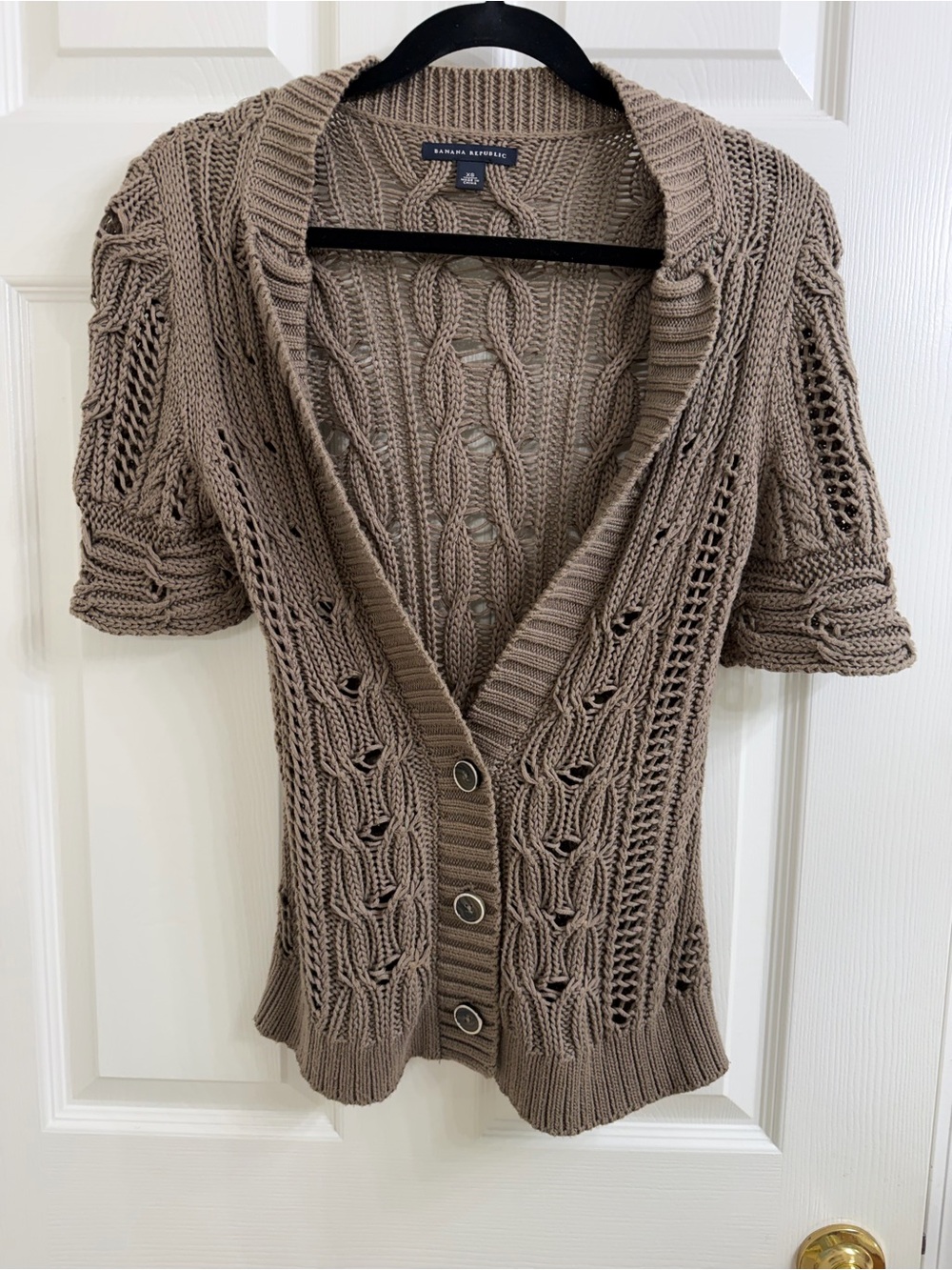 Banana Republic Open-Knit Short-Sleeve Cardigan in Taupe Size XS